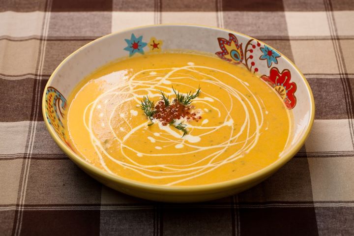 Норвежский суп из семги с красной икрой