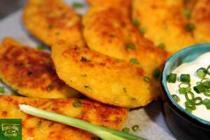 Potato patties with ham and cheese