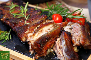 Beer-glazed pork ribs.