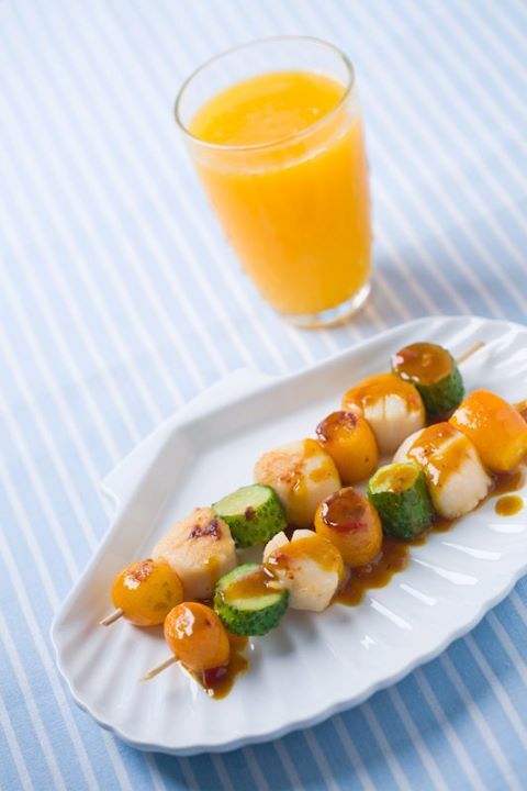 Scallop kebab with kumquat