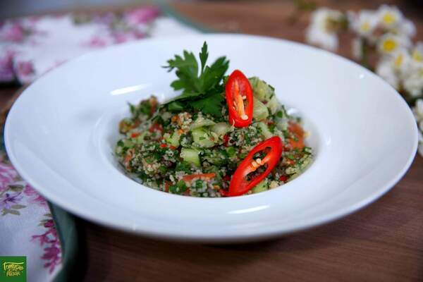 Tabouleh salad with couscous and vegetables