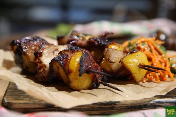 Vegetable mini kebabs with podcherevka and mushrooms