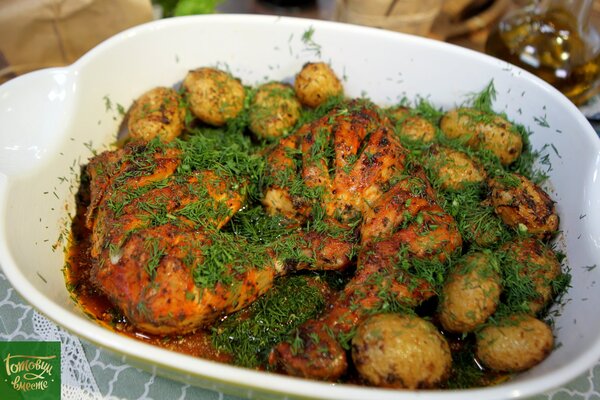Куриные окорочка с молодым картофелем